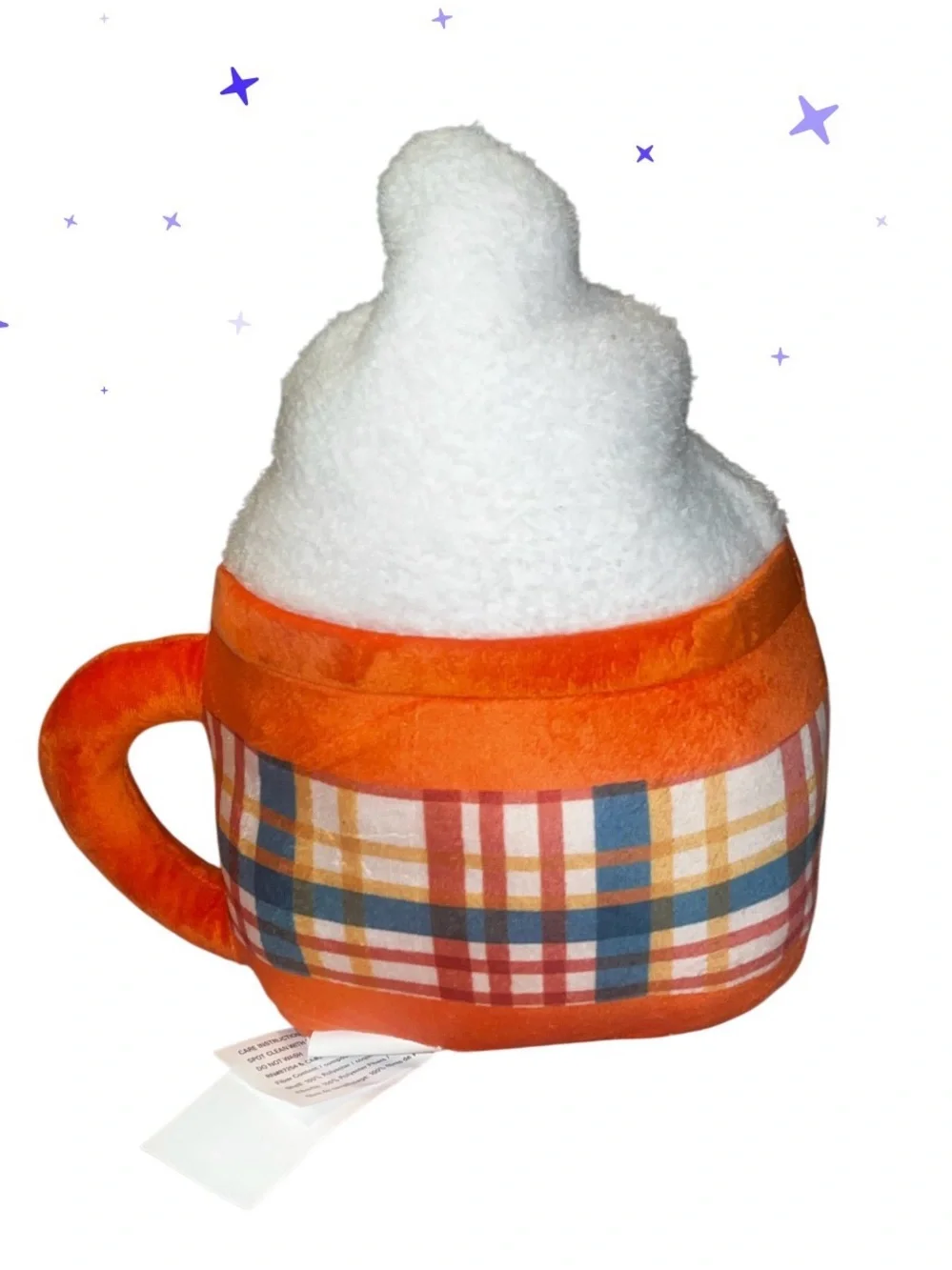 Plush Pumpkin Spice Mug Decorative Pillow - White & Orange